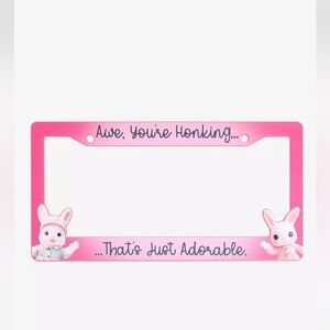 NWT Adorable Bunnies License Plate Frame “Awe, You’re Honking…”